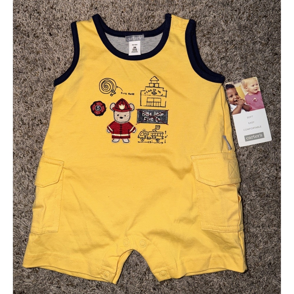 Carter's Y2K Bear Firefighter Yellow Romper/sunsuit Boy New 3 Months